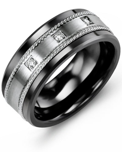 MADANI MEN'S ROPE DESIGN SPACED DIAMOND WEDDING RING MDQ910CW-6R MDQ910CW-6R