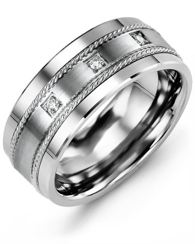 MADANI MEN'S ROPE DESIGN SPACED DIAMOND WEDDING RING MDQ910TW-6R MDQ910TW-6R