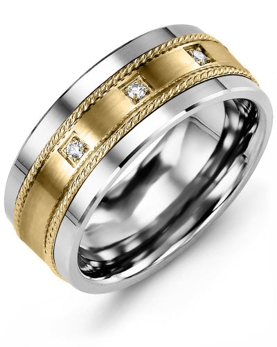 MADANI MEN'S ROPE DESIGN SPACED DIAMOND WEDDING RING MDQ910TY-6R MDQ910TY-6R