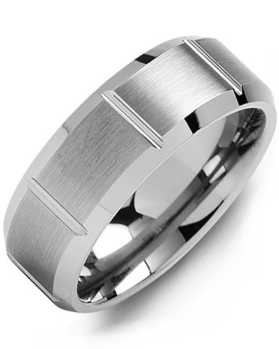 MADANI MEN'S BEVELED BRUSHED & GROOVED TUNGSTEN WEDDING BAND MGC800TT MGC800TT