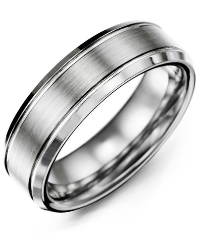 MADANI MEN'S BEVELED EDGES BRUSH CENTER TUNGSTEN WEDDING RING MGP700TT MGP700TT