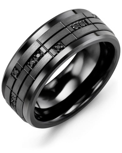 MADANI MEN'S BLACK PUZZLE PATTERN BLACK DIAMOND WEDDING BAND MLY910CF-14B MLY910CF-14B