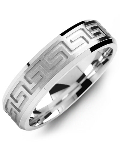 MADANI MEN'S GREEK PATTERN BEVELED EDGES WEDDING RING MMO610WW MMO610WW