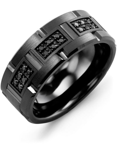 MADANI MEN'S BLACK DIAMOND GROOVED WEDDING BAND MQI910UF-18B MQI910UF-18B