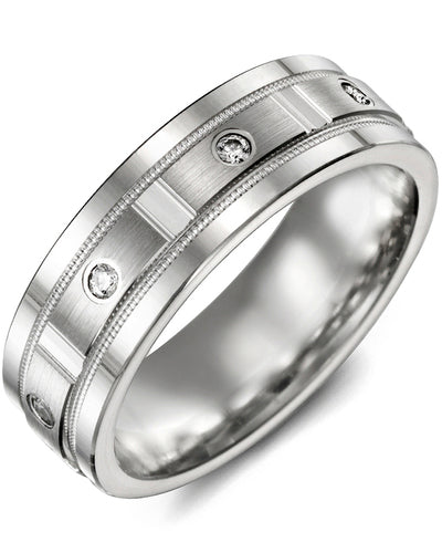 MADANI MEN'S VERTICAL ACCENTS MILGRAIN EDGES DIAMOND WEDDING RING MSP610WW-8R MSP610WW-8R
