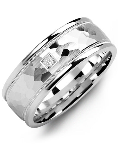 MADANI MEN'S HAMMER ACCENTS MILGRAIN DIAMOND WEDDING BAND MSV810WW-5P MSV810WW-5P