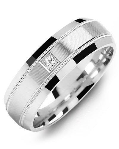 MADANI MEN'S BRUSH MILGRAIN BEVELED DIAMOND WEDDING RING MTL610WW-7P MTL610WW-7P