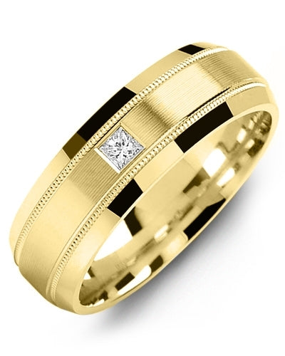 MADANI MEN'S BRUSH MILGRAIN BEVELED DIAMOND WEDDING RING MTL610YY-7P MTL610YY-7P
