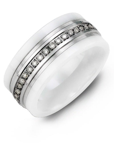 Madani Women's White Ceramic Eternity Diamond Wedding Ring MWC910IW-15R