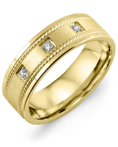 MADANI MEN'S ROPE EDGES SPACED DIAMOND WEDDING RING MYC710YY-6R MYC710YY-6R