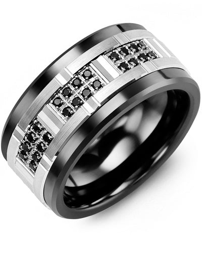 MADANI MEN'S WIDE BLACK DIAMOND FACETED WEDDING BAND RLK110CW-24B RLK110CW-24B