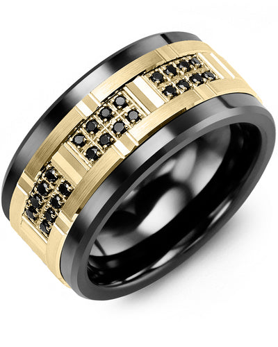 MADANI MEN'S WIDE BLACK DIAMOND FACETED WEDDING BAND RLK110CY-24B RLK110CY-24B