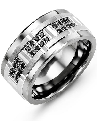 MADANI MEN'S WIDE BLACK DIAMOND FACETED WEDDING BAND RLK110TW-24B RLK110TW-24B
