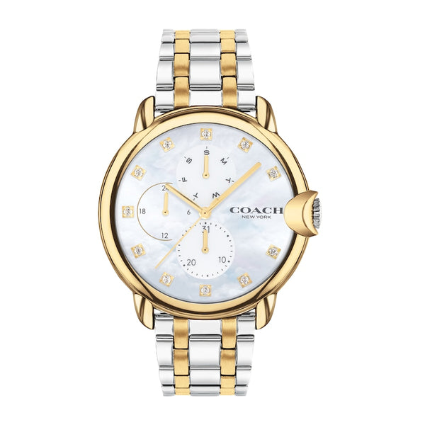 Ladies' Coach Arden Crystal Accent Two-Tone Chronograph Watch with Mother-of-Pearl Dial